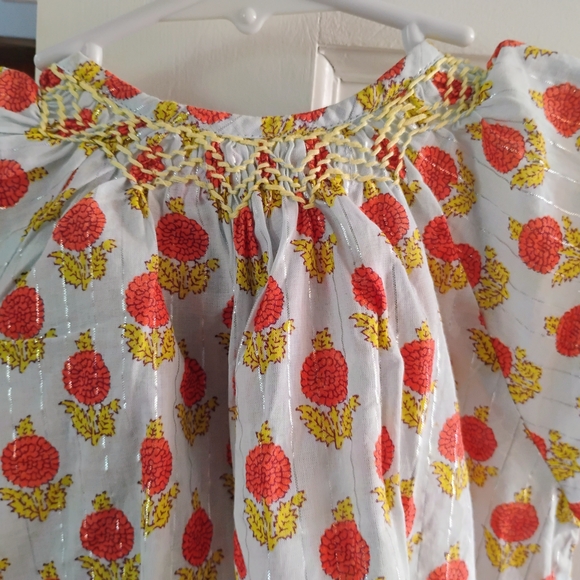 Pink Chicken Red and Green Ruffled Tie Front Blouse - Picture 3 of 5